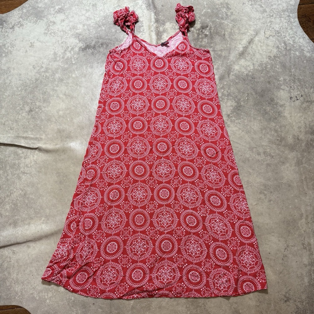 Vince Camuto Dress Womens Sz XL Red Medallion Long Sleeveless Maxi Ruffle Sleeve